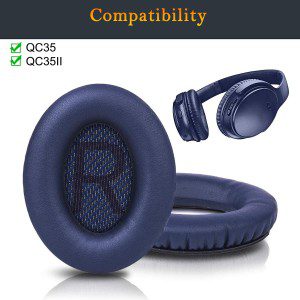 Solowit® Replacement Earpads Cushions for Bose Quietcomfort 35 (QC35) & Quiet Comfort 35 II (QC35 Ii) Headphones, Ear Pads with Softer Leather, Noise Isolation Foam, Added Thickness (Midnight Blue)