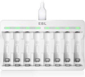 EBL 9010 AA AAA Battery Charger – Independent 8 Bay Charger with High Charging Speed for 1.2V Ni-Mh Ni-Cd Rechargeable Batteries（Usb Cable Provided）