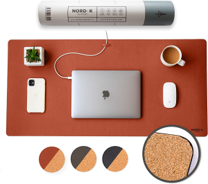 Nordik Leather Desk Mat Cable Organiser (Tangerine Orange 89 X 43 Cm) Premium Extended Mouse Mat for Home Office Accessories – Felt Vegan Large Leather Desk Pad Protector & Desk Blotter Pads Decor Mousepad