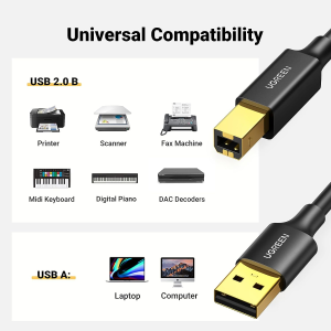 UGREEN USB Printer Cable 2M, USB 2.0 Type a Male to Type B Male Printer Scanner Cable Cord High Speed for Brother, HP, Canon, Lexmark, Epson, Dell, Xerox, Samsung Etc and Piano, DAC