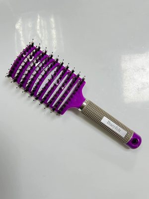 Boar Bristle Hair Brush – Curved & Vented Detangling Hair Brush for Women Long, Thick, Curly and Tangled Hair, Blow Drying Detangling and Head Massage Hair Styling (Purple)