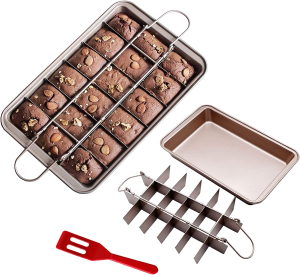 ZCOINS Brownie Pan with Dividers, Non-Stick Brownie Tray Square Cake Mould Brownie Ovenware Cookware Bakeware,18-Cavity and 12 * 8 Inches(Champagne Gold)