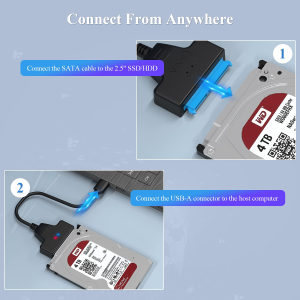 WAVLINK SATA to USB 3.0 Adapter Cable Support SATA III UASP, USB to SATA 22 Pin Converter for 2.5″ Hard Disk Drives HDD and Solid State Drives SSD, Max 10Tb-Black