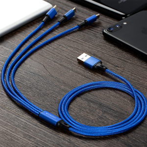 VRORKV USB Multi Charger Cable [1.2M 3A] Nylon Braided Multi Charging Cable USB to Type C/Micro 3 in 1 Universal Charger for Smartphones, Tablets and More (Blue)