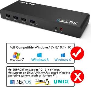 WAVLINK Universal USB-C&USB 3.0 Laptop Docking Station with Single 5K/ Dual 4K Video Outputs,Support for Specific Windows,Xp and Mac OS(2 DP,2 Hdmi,Lan,Audio,6 USB 3.0 Port)-Not Support Charging PC