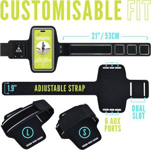 Running Armband for Iphone 13/13 Pro/13 Pro Max, 12/12 Pro/12 Pro Max, 11/11 Pro/11 Pro Max, Non-Slip Sweat-Proof Sports Phone Holder for Running with Key/Headphone Slots, for Iphones up to 6.7″