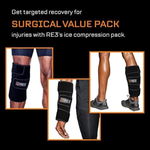 RE3 Ice Compression Pack for Knee, Arm & Leg – Powerful & Effective Cold Compression Cryotherapy Wrap for Chronic Pain, Knee Replacement, Orthopaedic Surgery, Tendinitis, Sports Injury, Swelling – 2 X Ice Core Blankets (Extra Length)