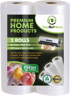 2 Pack Vacuum Rolls + Storage Bag. Yourno1Home Vacuum Sealer Rolls, Use for Meal Prep, Sous Vide, Food Saver, Seal a Meal, Weston. BPA Free Vacuum Seal Bags, Commercial Grade Food Storage Sealer Rolls, Ideal for Portion Control & Food Storage. Starter Pack with Free Storage Bag.