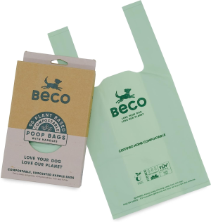 Beco Home Compostable Poop Bags | 96 Bags | Loose Packed with Handles | Unscented Dog Poo Bags,Green