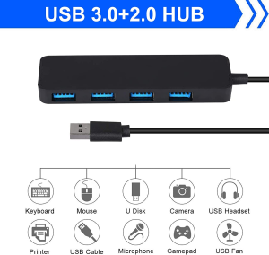 T Tersely 4 Port USB 3.0+2.0 Data Hub with 30CM/1FT Extended Cable, Ultra Slim High Speed USB Port, Compact Expansion Smart Splitter for Macbook,Mac Pro/Mini,Surface,Xps,Notebook Pc,Mobile Hdd,More