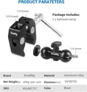 Smallrig Magic Arm Cool Ballhead Ball Head Camera Super Clamp Mount Bracket (2Pcs)