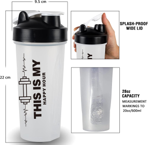 Protein Shaker Bottle 20Oz Blender Cup Bpa-Free Leak Proof for Gym Sport Clear White