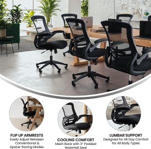 Flash Furniture Mid-Back Black Mesh Swivel Ergonomic Task Office Chair with Flip-Up Arms