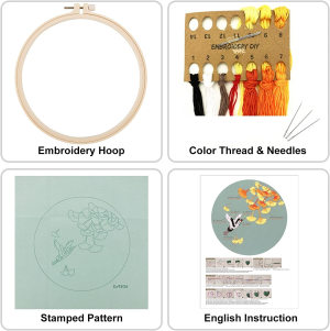 Cross Stitch Kit Include Embroidery Cloth with Pattern, Plastic Embroidery Hoop, Colored Threads and Needles, Embroidery Starter Kit with Pattern and Instructions, Needlepoint Kit for Adults Beginners