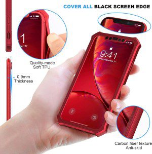 Oretech 360°Protective for Iphone XR Case and [2 X 9H Glass Screen Protectors] [Full Body Shockproof] Hard PC Front with Silicone TPU Bumper Non-Slip Hybrid Cover for Iphone XR Phone Case 2018 – Red