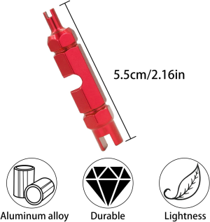 TORMEN Bike Valve Core Remover Tool 3 in 1 Bike Valve Core Tightening Tool Replacement Presta Valve Core and Schrader Valve Core (Red)