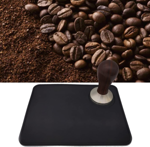 Tamper Mat Coffee Silicone Mat, Food Grade Silicone Rubber, Coffee Espresso Flat Tamping Mat, Anti-Slip Latte Coffee Powder Tamping Rest for Barista Tool Home Kitchen Office Bar Worktop (Black Flat-Shape)