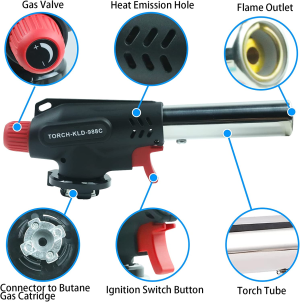 Gas Burner, 900°C to 1300°C, Flame Adjustable Butane Blow Torch, 360° Omni-Directional Use for Cooking, Bbqs, Camping, Sweets Making, Charcoal Fire, Roasting, Welding, Etc. (Butane Gas Not Included)