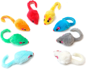 Chiwava 60PCS 4.1” Furry Cat Toy Mice Rattle Small Mouse Kitten Interactive Play Assorted Color