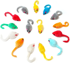 Chiwava 36PCS 4.1” Furry Cat Toy Mice Rattle Small Mouse Kitten Interactive Play Assorted Color