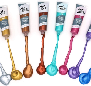 Mont Marte Metallic Acrylic Paint Set 8 Piece X 36 Ml Tubes, Lightfast Colors with Smooth Consistency and Opaque Metallic Finish.