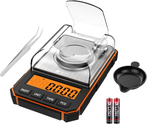 Digital Milligram Scale, 50G Portable Mini Scale, 0.001G Precise Graduation, Professional Pocket Scale with 50G Calibration Weights Tweezers (Batteries Included)