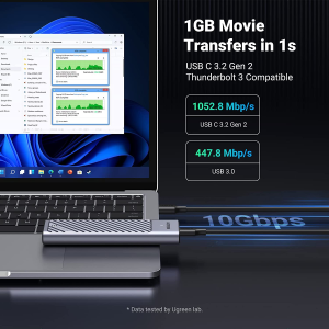 UGREEN M.2 Nvme & SATA SSD Enclosure Reader, 10Gbps USB C 3.2 Gen2, Thunderbolt 3 Compatible, Nvme NGFF External Enclosure with Silicone Case Supports M and B&M Keys 2230/2242 /2260/2280 Ssds
