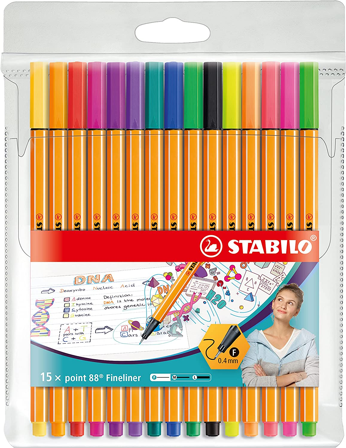 STABILO POINT 88 FINELINER PEN 47 COLORS 0.4mm (SET of 5) 