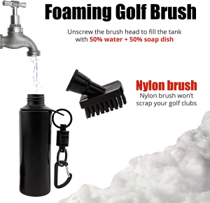 59Golf – Golf Club Cleaning Kit : Foaming Golf Club Cleaner Brush with Water/Soap Tank + Magnetic Keychain + Golf Club Towel + Golf Ball Towel (Towels Are Optional)