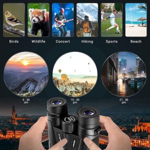 AEROKO Binoculars 10X42, BAK4 Prism HD High Power Professional Binocular Telescope, Waterproof, with Universal Phone Adapter for Photos