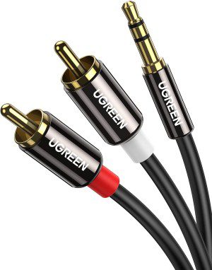 UGREEN 3.5Mm to RCA Cable, RCA Male to Aux Audio Adapter Hifi Sound Headphone Jack Adapter Metal Shell RCA Y Splitter RCA Auxiliary Cord 1/8 to RCA Connector for Phone Speaker MP3 Tablet HDTV, 1M