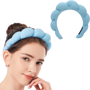 Makeup Headband for Women,Mimi and Co Spa Headband Skincare Headband,Sponge & Terry Towel Cloth Fabric Headband for Skincare,Makeup Removal, Shower, Skincare. (Blue)