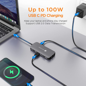 NOVOO USB C Hub Multiport Adapter USB C to USB X 4, 100W PD Charging, 4K HDMI, RJ45 Ethernet, 7 in 1 USB C Adapter Compatible with Macbook Pro Macbook Air