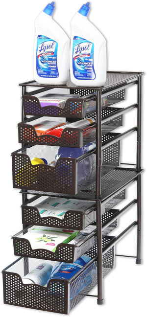 Simplehouseware Stackable 3 Tier Sliding Basket Organizer Drawer, Bronze