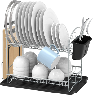 Simplehouseware Dish Drying Rack with Drainboard, Chrome