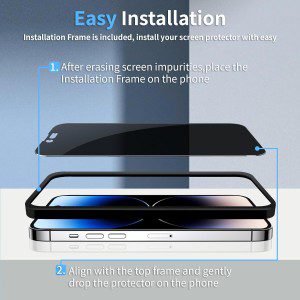 [2+2 Pack] Cnarery Privacy Screen Protector for Iphone 14 Pro with Alignment Frame, 2 Pack Full Coverage Privacy Tempered Glass Screen Protector and 2 Pack Camera Lens Protector[Easy Installation]