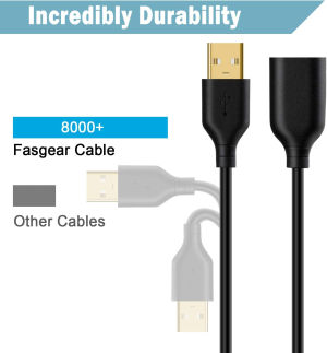 Fasgear [10Ft/3M] USB 2.0 Extension Cable – a Male to a Female Charging and Syncing USB Extender Cord (10Ft, Black)