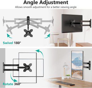 WALI TV Wall Mount Articulating LCD Monitor Full Motion 15 Inch Extension Arm Tilt Swivel for Most 13 to 32 Inch LED TV Flat Panel Screen with VESA up to 100X100Mm (1330LM), Black