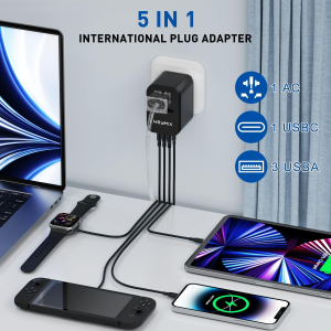 HEYMIX International Travel Adapter, Universal Adapter Travel Plug, 4-Port USB & Type-C All in One European, UK, USA, Bali, India to AUS World Travel Power Plug over 200 Countries for Phone & Laptop