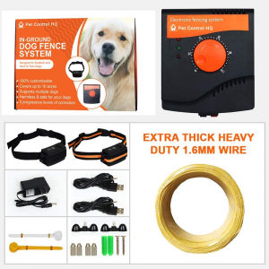 Wireless Electric Dog Fence System by Pet Control HQ, Safe Electric Pet Containment System Including an Adjustable Waterproof Rechargeable Dog Shock Collar with Receiver, Hidden Wire Fence, 5 Correction Levels, 10 Acres, CE (2 Shock Collar with Receiver)