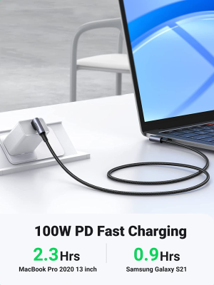 UGREEN USB C to USB C Charger Cable 90 Degree, 100W PD Fast Charging Cord for Iphone 15 Pro Max, Macbook Pro, Ipad Pro 2022, Huawei Matebook, Chromebook, Pixel 7, Samsung Galaxy S23 S22, Switch, 0.5M