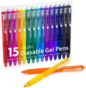 Erasable Gel Pens, 15 Colors Lineon Retractable Erasable Pens Clicker, Fine Point, Make Mistakes Disappear, Assorted Color Inks for Drawing Writing Planner and Crossword Puzzles