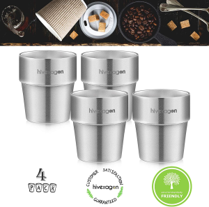 Xcellent Global 300Ml Stainless Steel Tumbler Set of 4 Double Walled Cups – Perfect for Cold Drinks – Dishwasher Safe