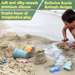 Sustainable Aussie Animal Beach Toys – 6-Piece Silicone Bucket and Spade Set for Outdoor Play, Snow. Travel Friendly for Kids Aged 3 4 5 6