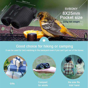 SVBONY SV10 8X25Mm Binoculars for Kids Travel Compact Binoculars Auto Focus Mini Lightweight Pocket Bak4 FMC Bird Watching for Adults Kids Hunting Hiking Concert Theater Opera