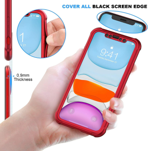 ORETECH Designed for Iphone 11 Case [With 2 X Tempered Glass Screen Protector] Shockproof Protection Cover Hard PC Silky Soft Touch Full Body Protective Case for Iphone 11 (2019) 6.1” – Red