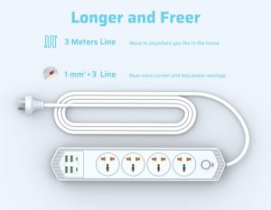 Surge Protector 3M 4 AC Outlets/2 Type C Ports/4 USB Ports Power Strip Power Board 4.2A 3000W Surge Protection