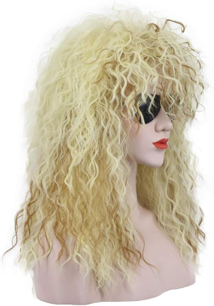 Karlery 70S 80S Metal Rocker Wig Mens Womens Long Curly Blonde Party Wig Costume Anime Wig