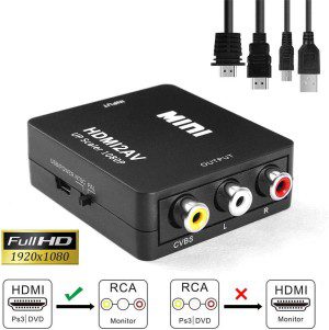 T Tersely HDMI to RCA, HDMI to AV, 1080P HDMI to 3RCA CVBS AV Composite Video Audio Converter Adapter Supports PAL/NTSC for PC Laptop HDTV Dvd-Black Downscaling [Extra HDMI Cable Included]