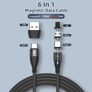 BIG+ 100W USB C to USB C Magnetic Charging Cable [2 Pack] 6In1 PD Fast Charging Nylon Braided Data Cable, USB A/C to Type C, I-Products and Micro USB